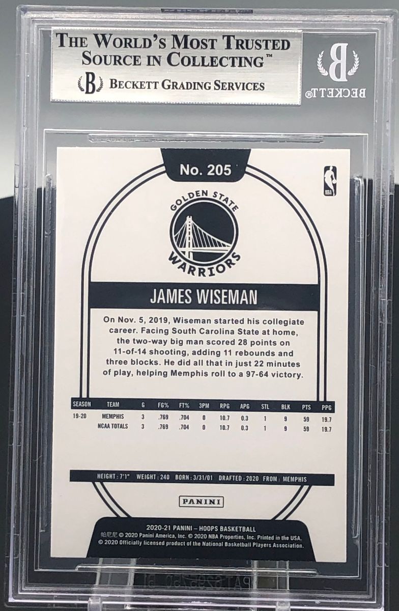 2020-21 Panini Hoops James Wiseman BGS 9 Rookie RC Warriors #205