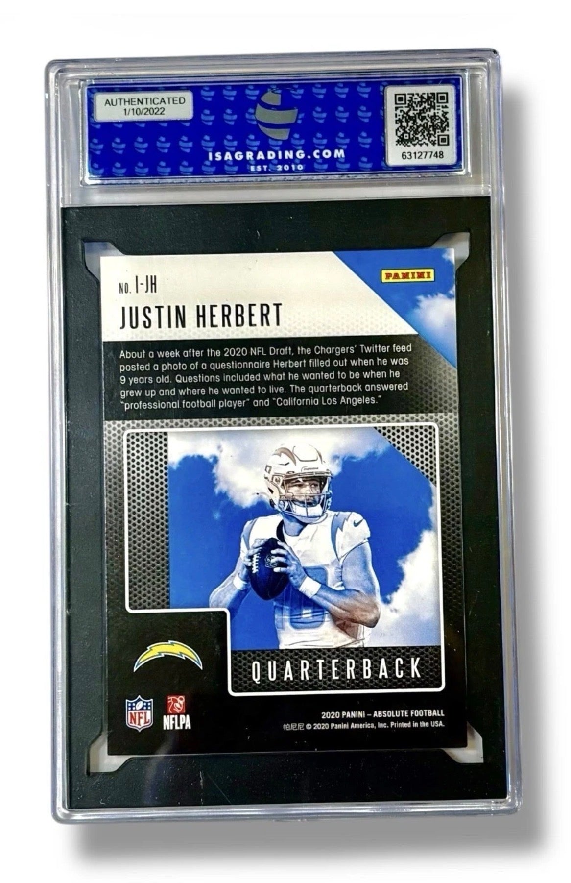 2020 Absolute Orange Introductions RC /75 Justin Herbert ISA 9 - 63127748