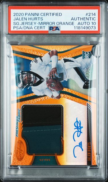 2020 Certified /225 Mirror Orange Jalen Hurts RC Auth Auto PSA 10 Pop 2! - 118149073