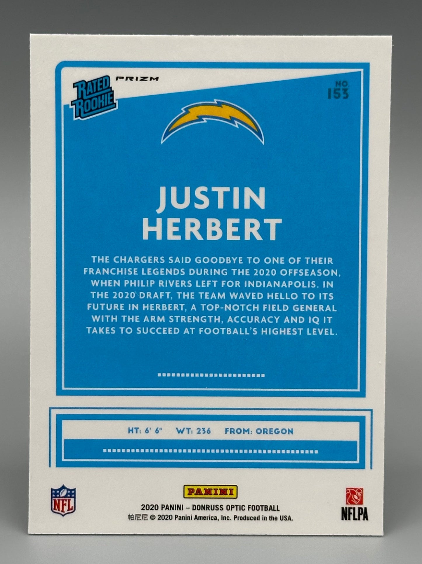 2020 Donruss Justin Herbert Purple Shock Card #153