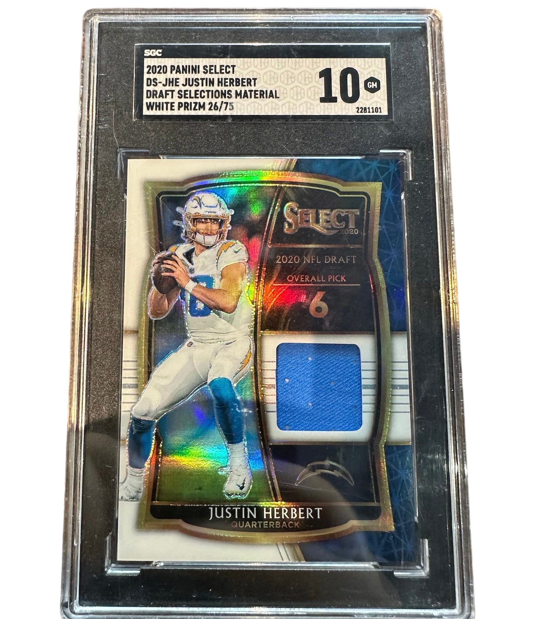 2020 Justin Herbert Draft Selections Material White Prizm 26/75 SGC Gr –  Collectors Crossroads