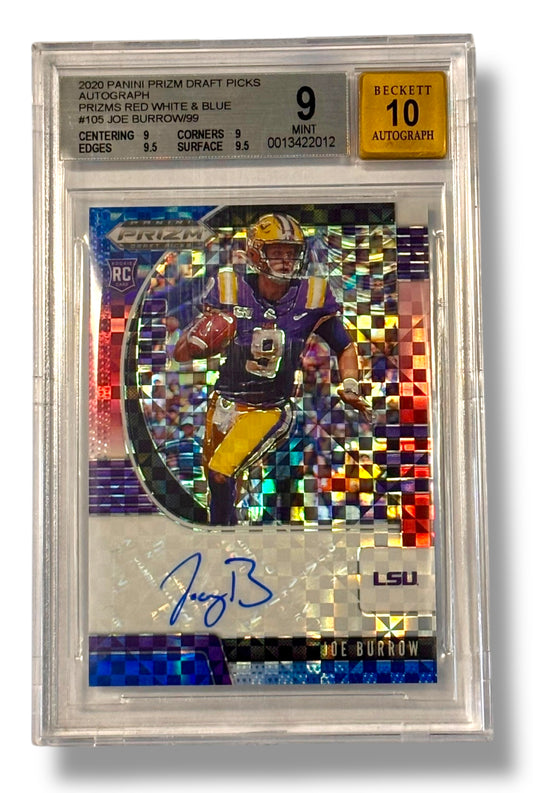 2020 Prizm Draft Picks /99 Joe Burow Rookie RC BGS 9 Auto 10 - 0013422012
