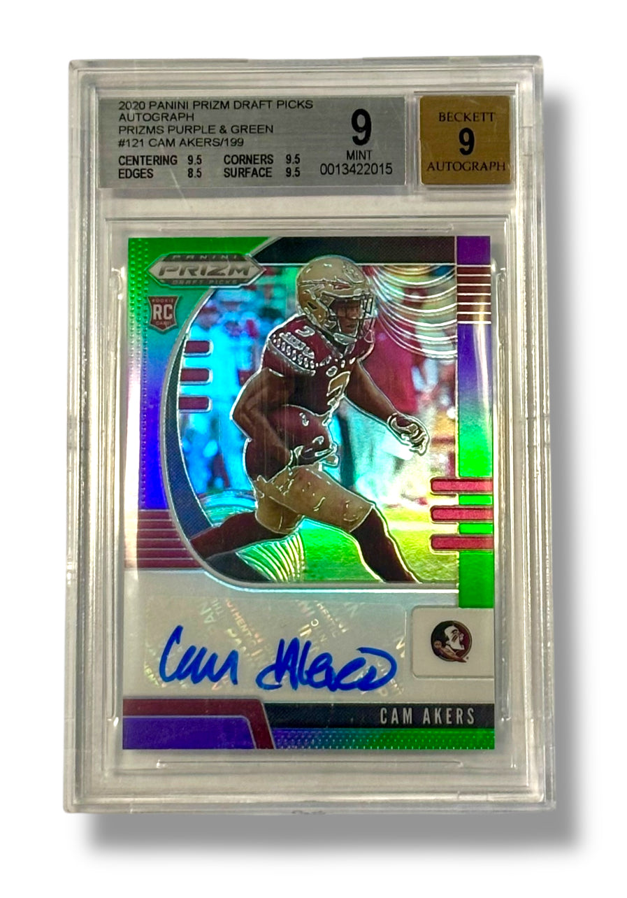 2020 Prizm Draft Picks Purple & Green /199 Cam Akers RC BGS 9 Auto 9 - 0013422015