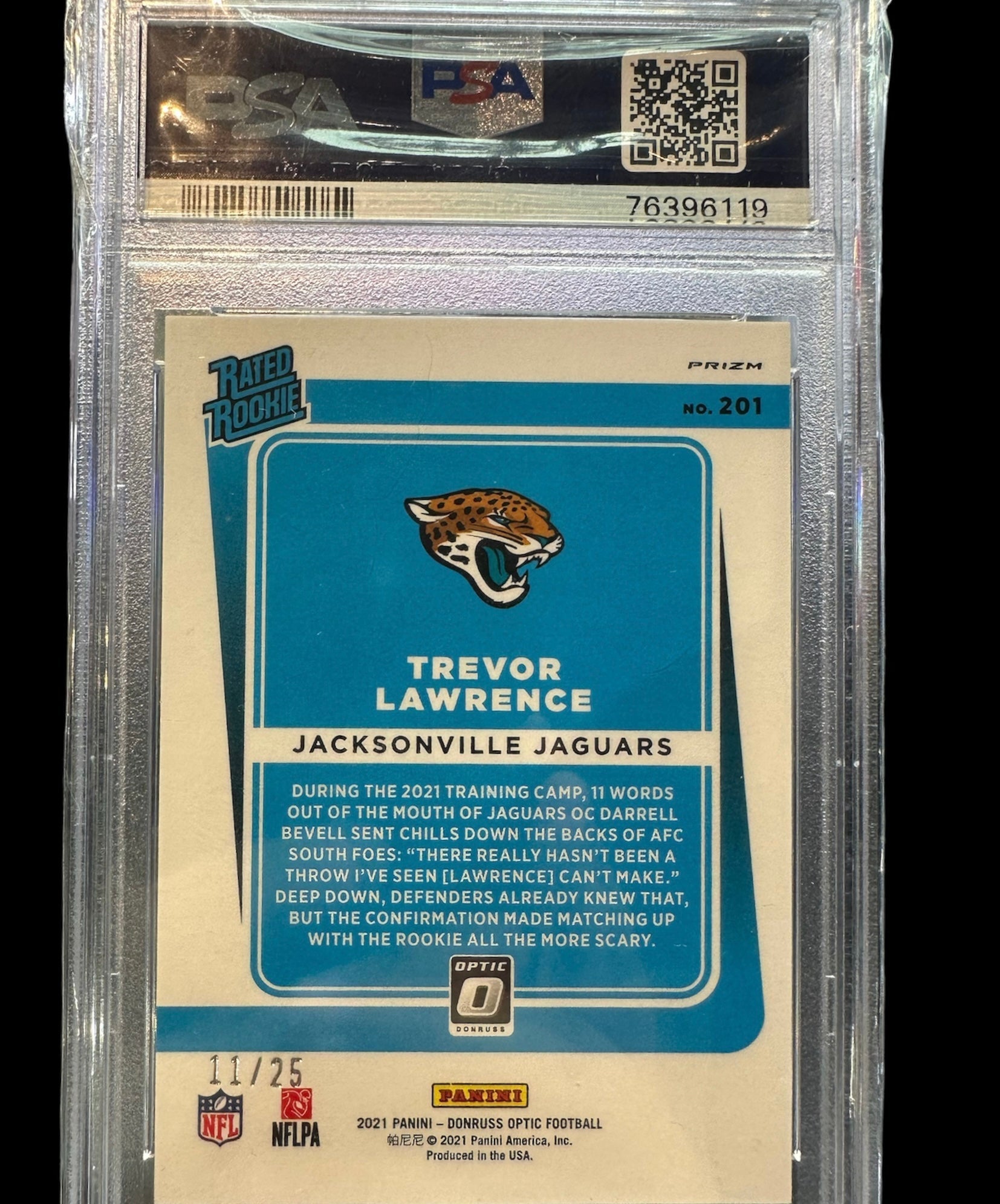 2021 Donruss Optic Trevor Lawrence #201 Rated Rookie 11/25 PSA NM-MT 8