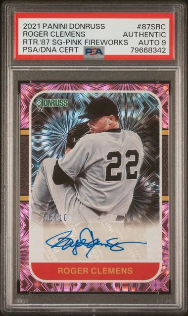 2021 Donruss Retro '87 Pink Fireworks /10 Roger Clemens Auth Auto PSA 9 Pop 1! - 79668342