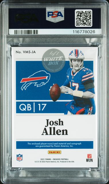 2021 Encased Emerald White Box 1/1 Josh Allen Jersey Auth Auto PSA 10 - 116778026