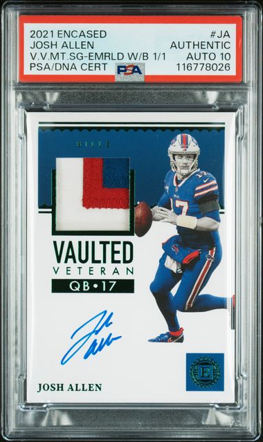 2021 Encased Emerald White Box 1/1 Josh Allen Jersey Auth Auto PSA 10 - 116778026