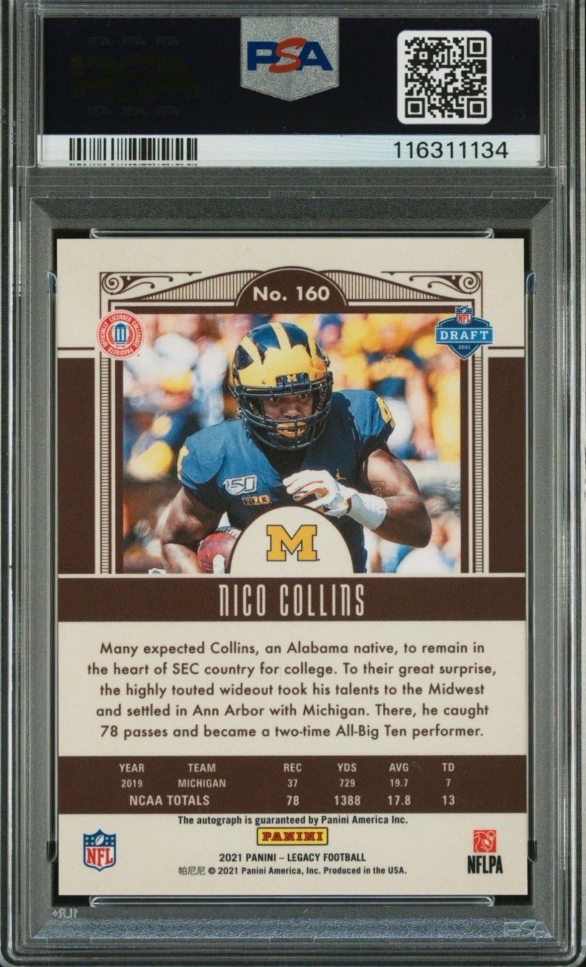 2021 Legacy Silver Holo Rookie Nico Collins PSA Auth Auto 10 Pop 1! - 116311134