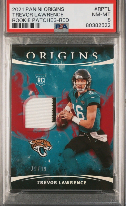 2021 Panini Origins Rookie RC Patches Red /99 Trevor Lawrence PSA 8 - 80382522
