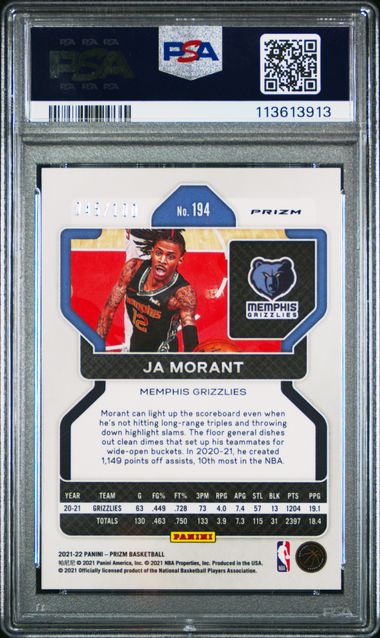 2021 Prizm Red Fast Break #194 Ja Morant /100 Pop 6 PSA 9 - 113613913