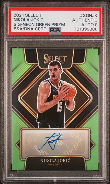 2021 Select Neon Green /99 Prizm Nikola Jokic Auth Auto PSA 8 Pop 1! - 101399086
