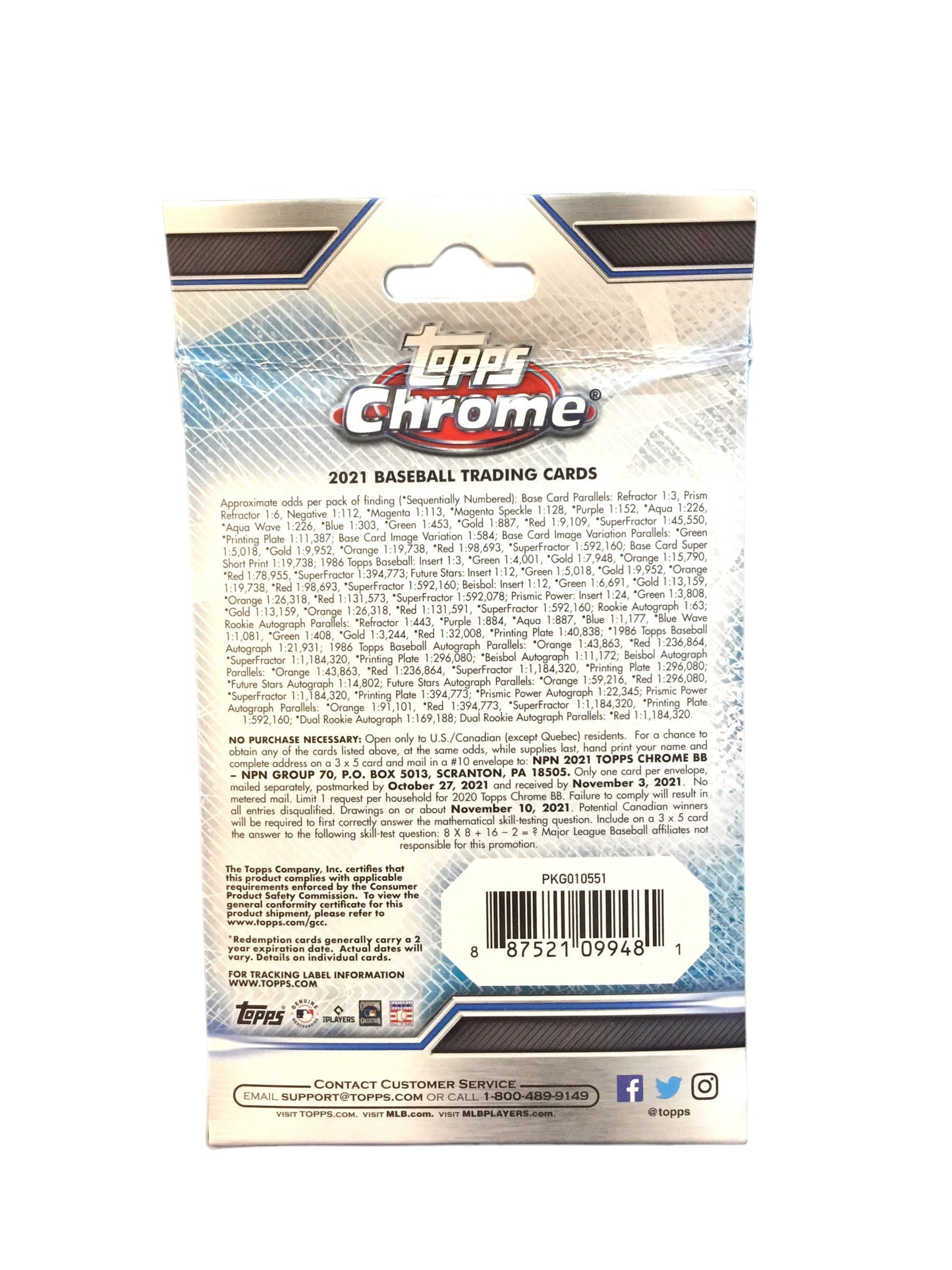 2021 Topps Chrome Hanger Box 5 Packs 4 Cards Per Pack