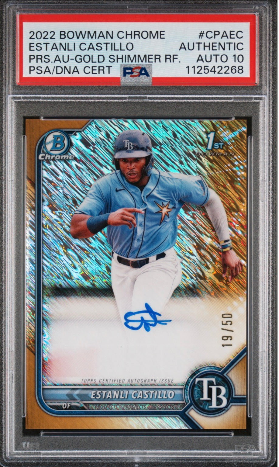 2022 Bowman Chrome Gold Shimmer /50 Estanli Castillo PSA Auth Auto 10 - 112542268