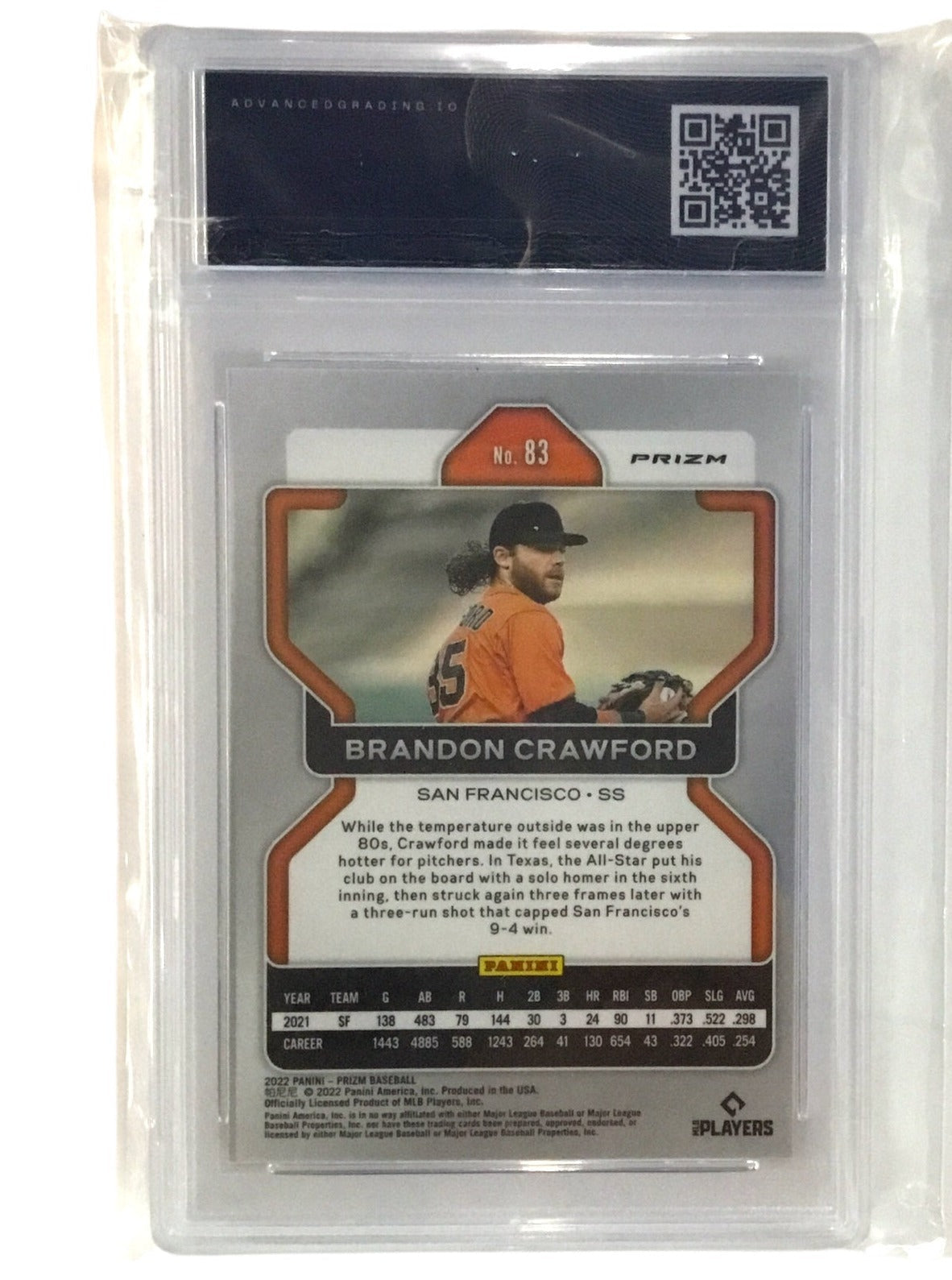 2022 Panini Prizm white Wave Brandon Crawford #83 Advanced Graded 9