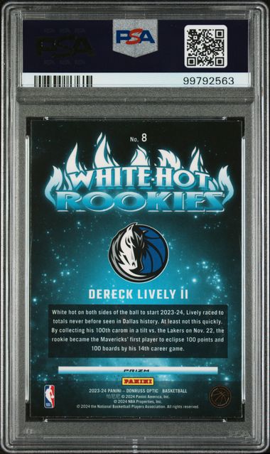 2023 Donruss Optic White Hot Rookies Purple Dereck Lively II RC PSA 9 Pop 17! - 99792563