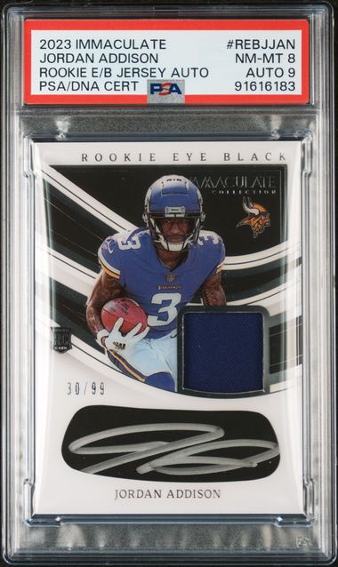 2023 Immaculate Rookie Eye Black Jordan Addison RC /99 Auto 9 PSA 8 Pop 1! - 91616183