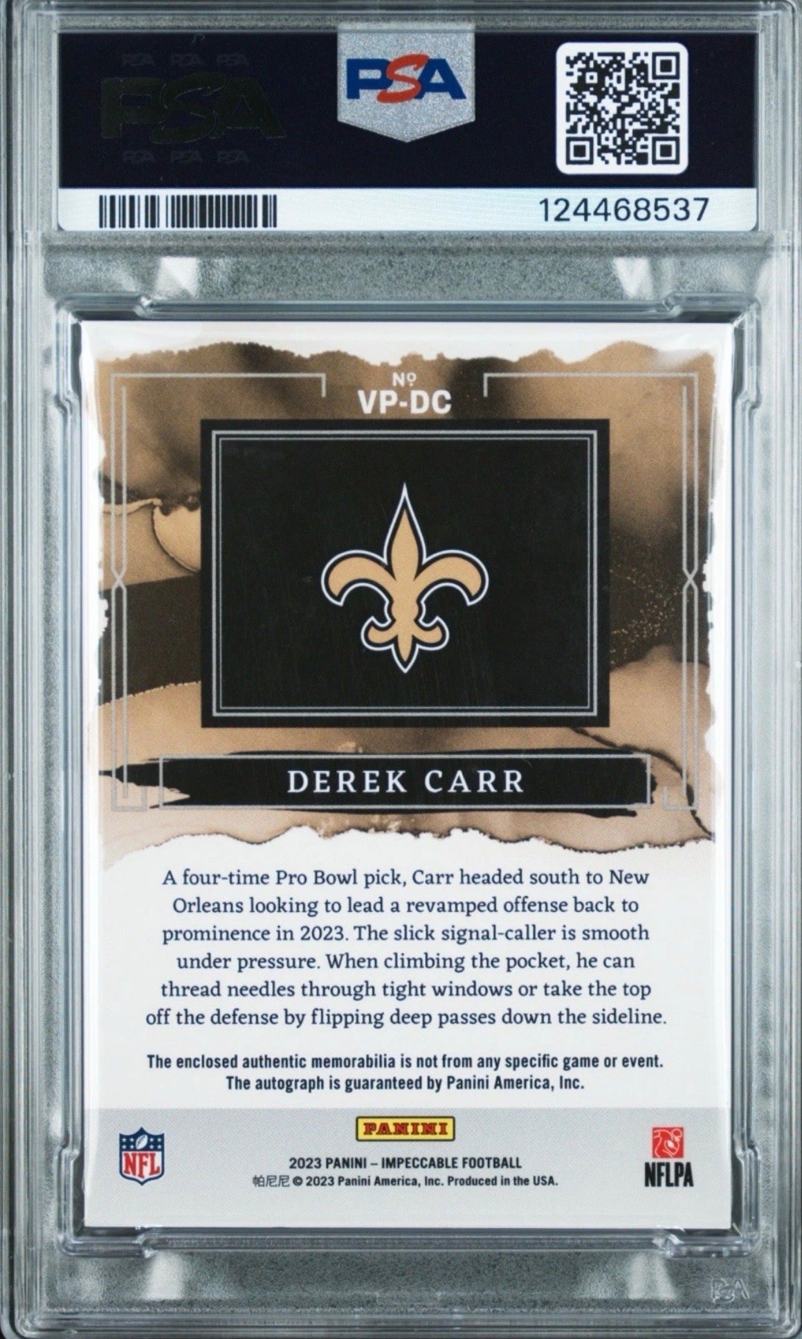 2023 Impeccable /15 Elegance Silver Derek Carr Auth Auto PSA 8 - 124468537