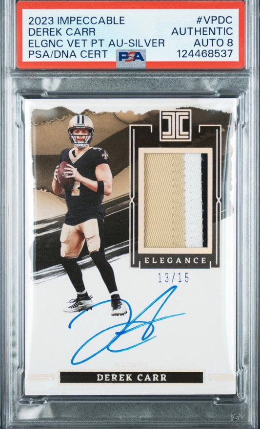 2023 Impeccable /15 Elegance Silver Derek Carr Auth Auto PSA 8 - 124468537