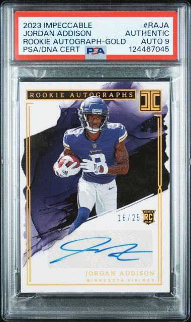 2023 Impeccable Gold /25 Jordan Addison RC Auth Auto PSA 9 Pop 1! - 124467045
