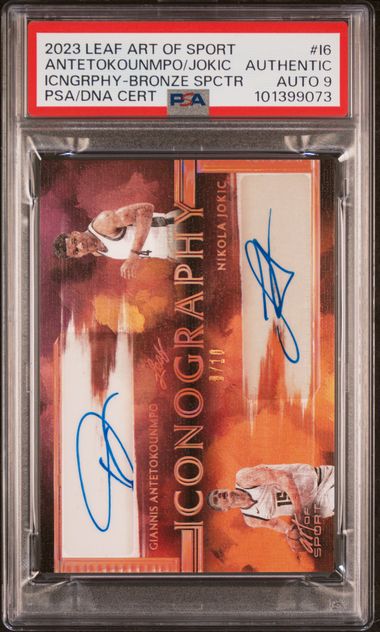 2023 Leaf Art of Sport Icon. /10 Jokic Antetokounmpo Auth Dual Auto PSA 9 - 101399073