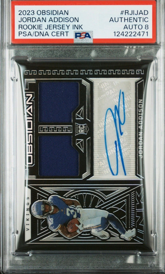 2023 Obsidian Rookie Jersey Ink /199 Jordan Addison Auth Auto PSA 8 Pop 1! - 124222471
