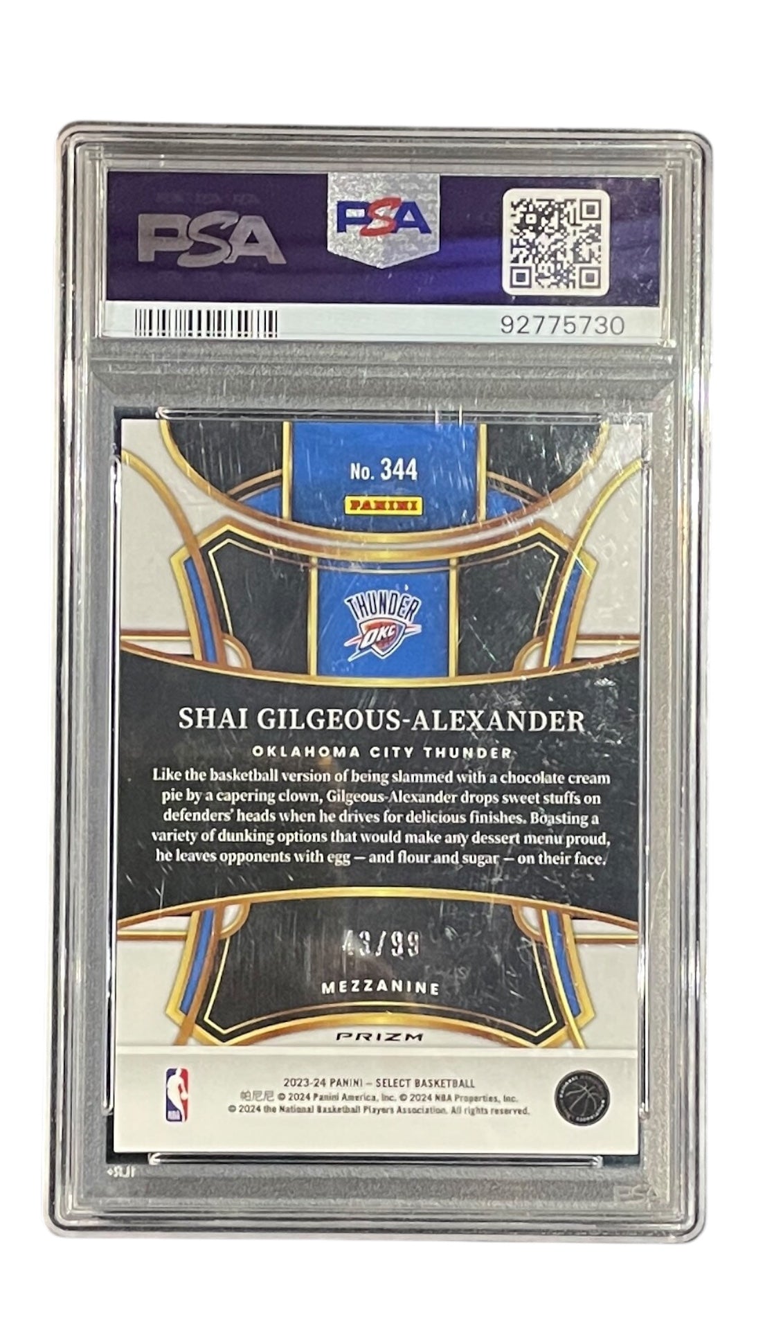 2023 Select Shai Gilgeous-Alexander Mezzanine Purple Cracked Ice PSA 10 /99