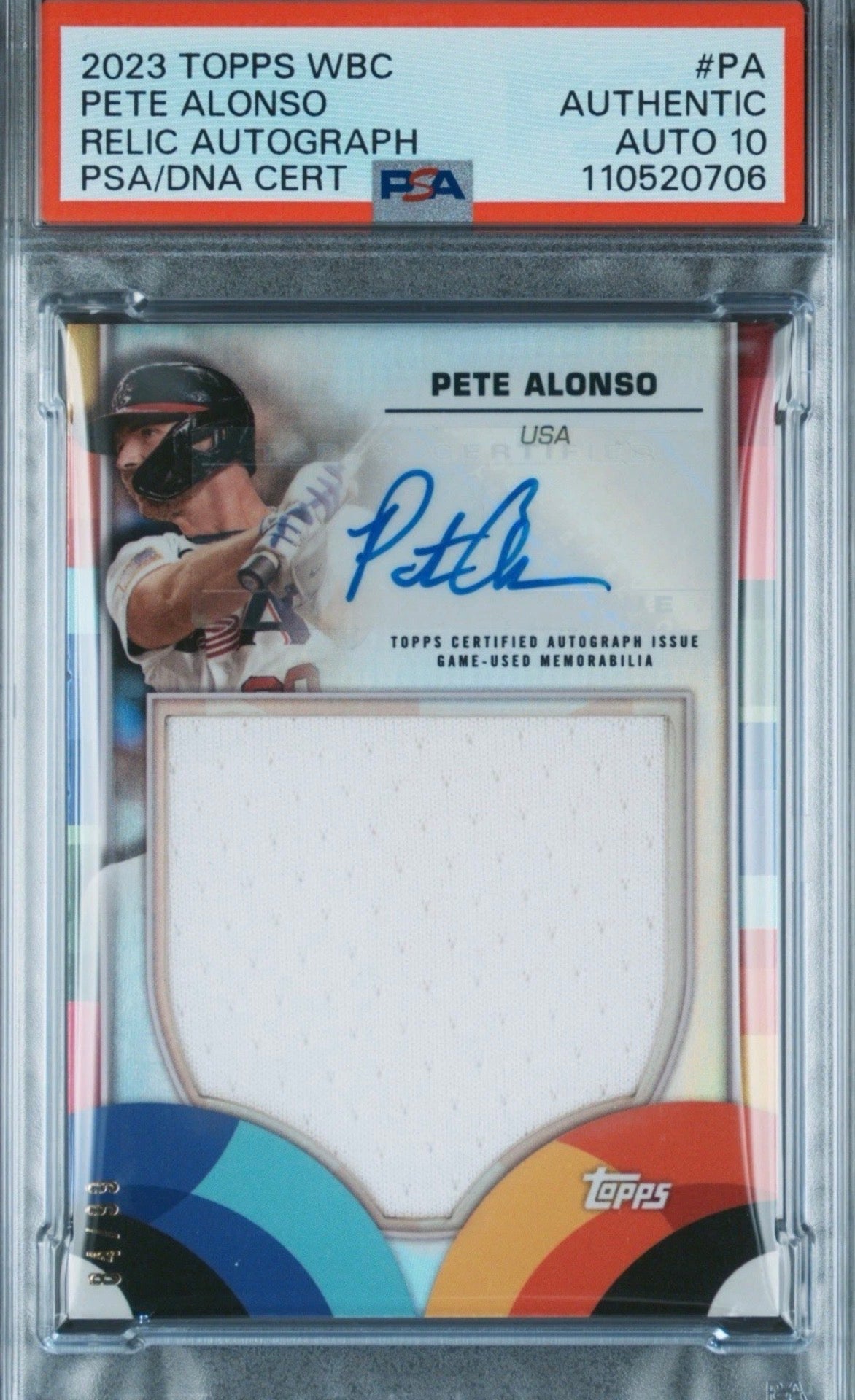2023 Topps WBC Relic Pete Alonso /99 PSA Auth Auto 10 Pop 1! - 110520706