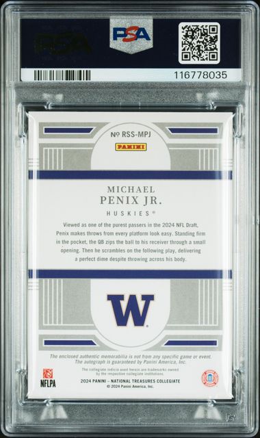 2024 National Treasures Collegiate /99 RC Michael Penix Auth Auto PSA 9 Pop 1! - 116778035