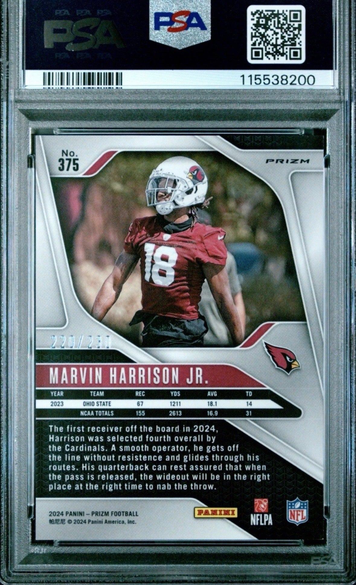 2024 Prizm Blue Wave /230 Rookie RC Marvin Harrison PSA 9 Pop 47! - 115538200