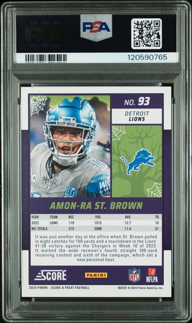 2024 Score-A-Treat Pumpkin Amon-Ra St. Brown Auth Auto PSA 9 Pop 1! - 120590765