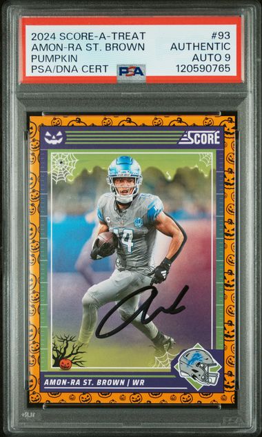 2024 Score-A-Treat Pumpkin Amon-Ra St. Brown Auth Auto PSA 9 Pop 1! - 120590765
