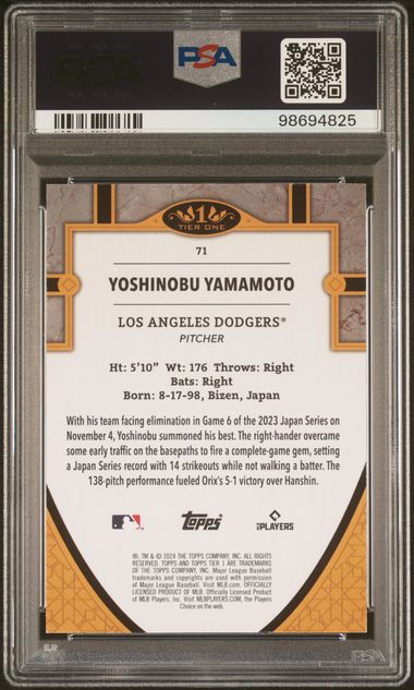 2024 Topps Tier One Yoshinobu Yamamoto Green Foil #71 PSA 8 - 98694825