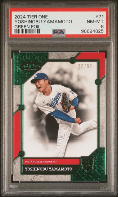 2024 Topps Tier One Yoshinobu Yamamoto Green Foil #71 PSA 8 - 98694825