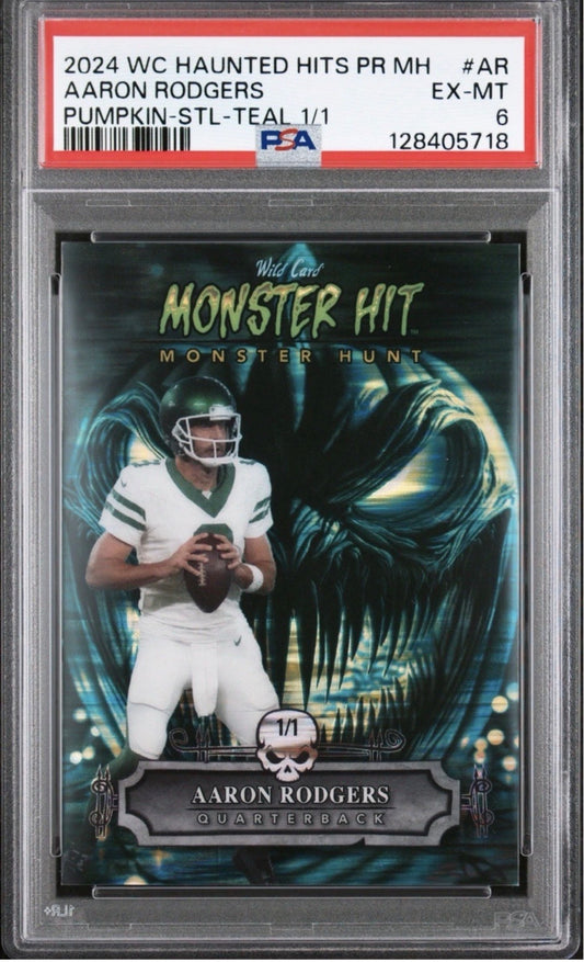 2024 Wild Card Haunted Monster Hit Pumpkin Teal 1/1 Aaron Rodgers PSA 6 - 128405718