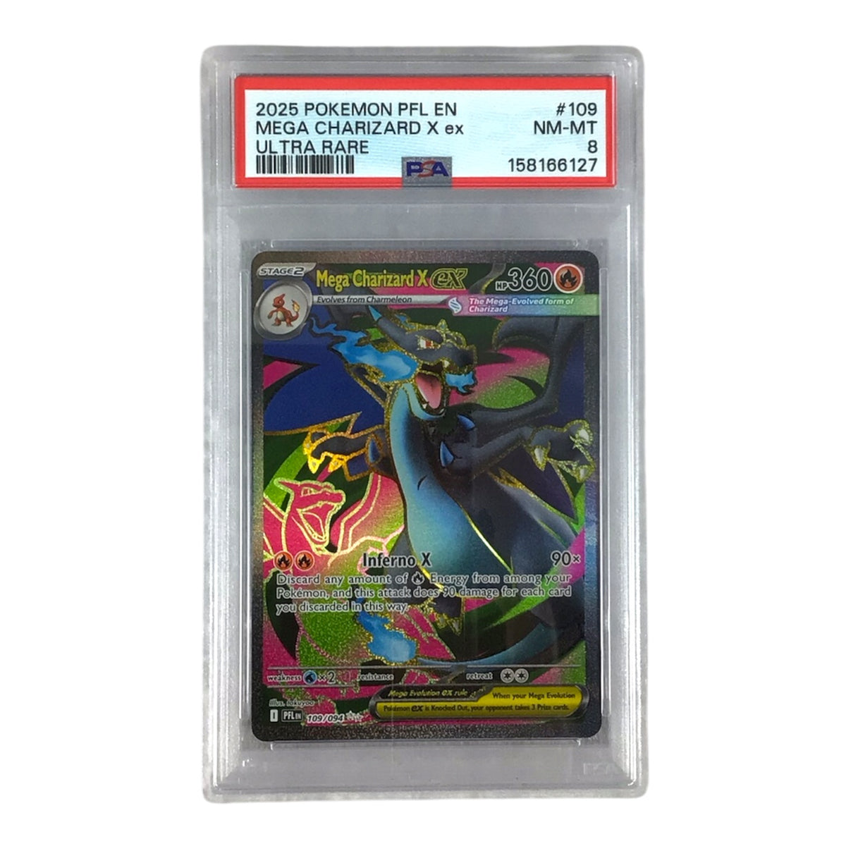 2025 Pokemon PFL EN Mega Charizard Ex Ultra Rare #109 - PSA 8