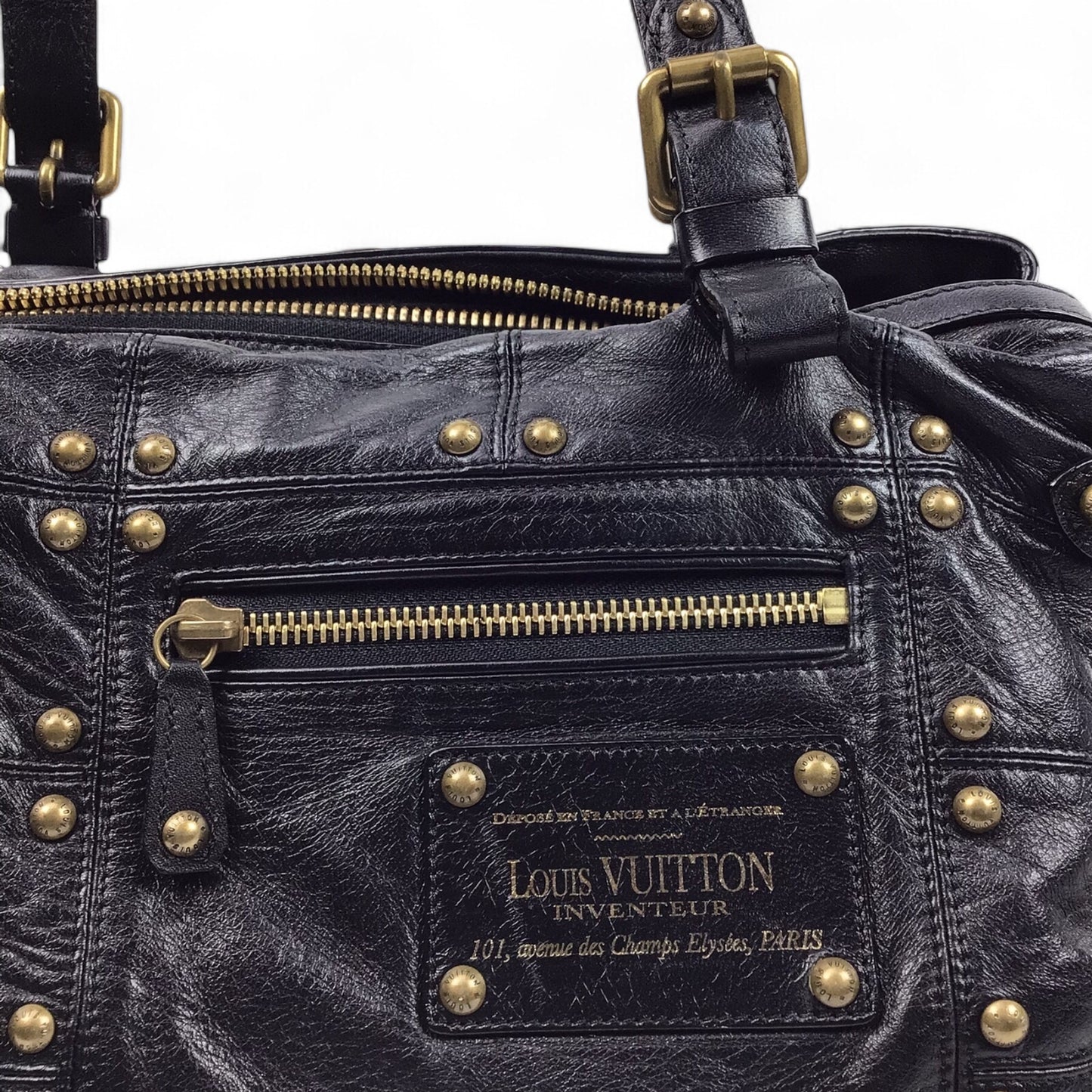 Louis Vuitton Riveting Vintage Black Leather Shoulder Bag