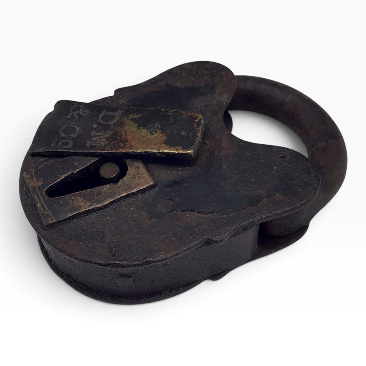 Antique Davenport Mallory & Co. D.M. Heart-Shaped Iron Padlock with Key