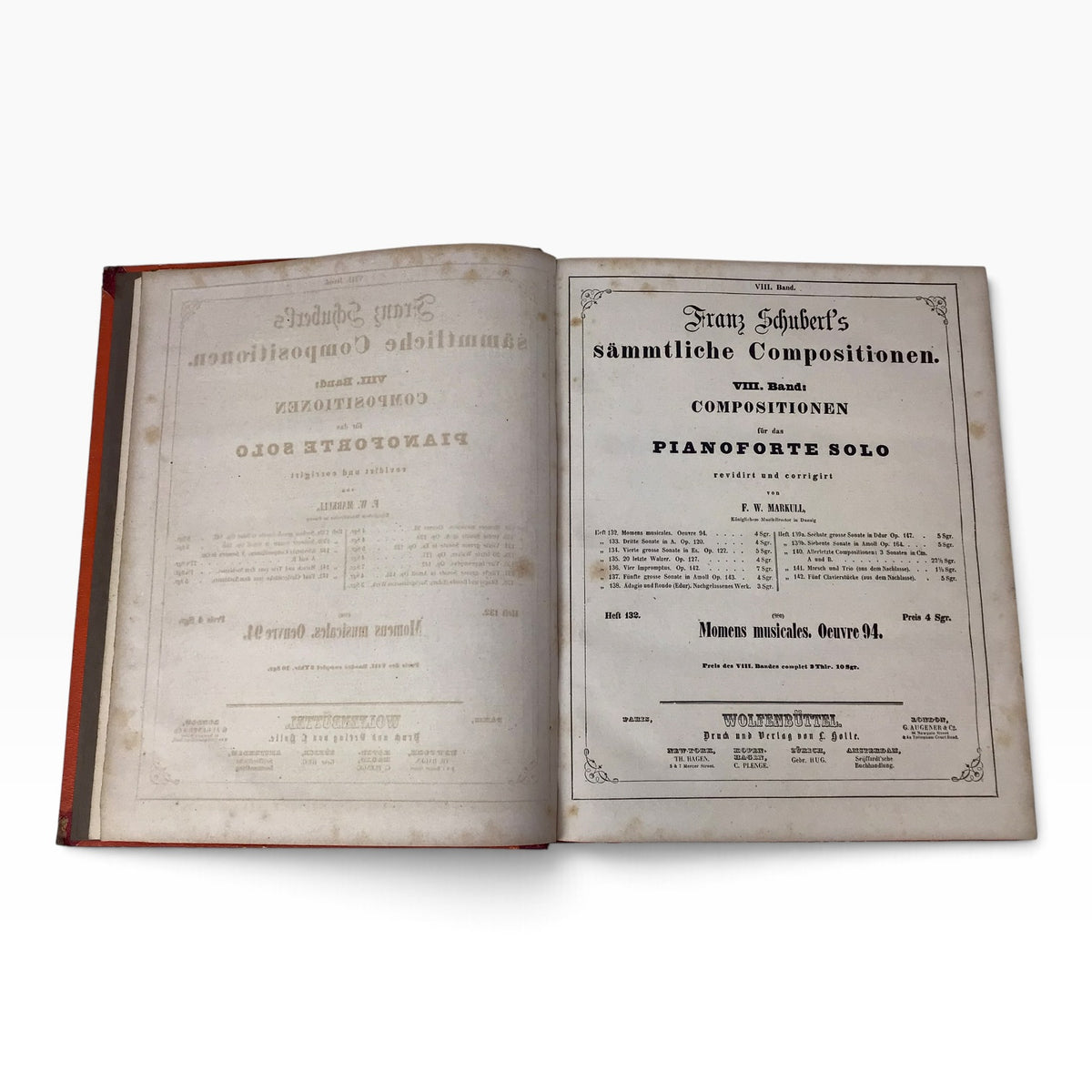 Franz Schubert Complete Compositions Piano Solo 2 Volume 8 – Antique German Piano Music Sheet Book