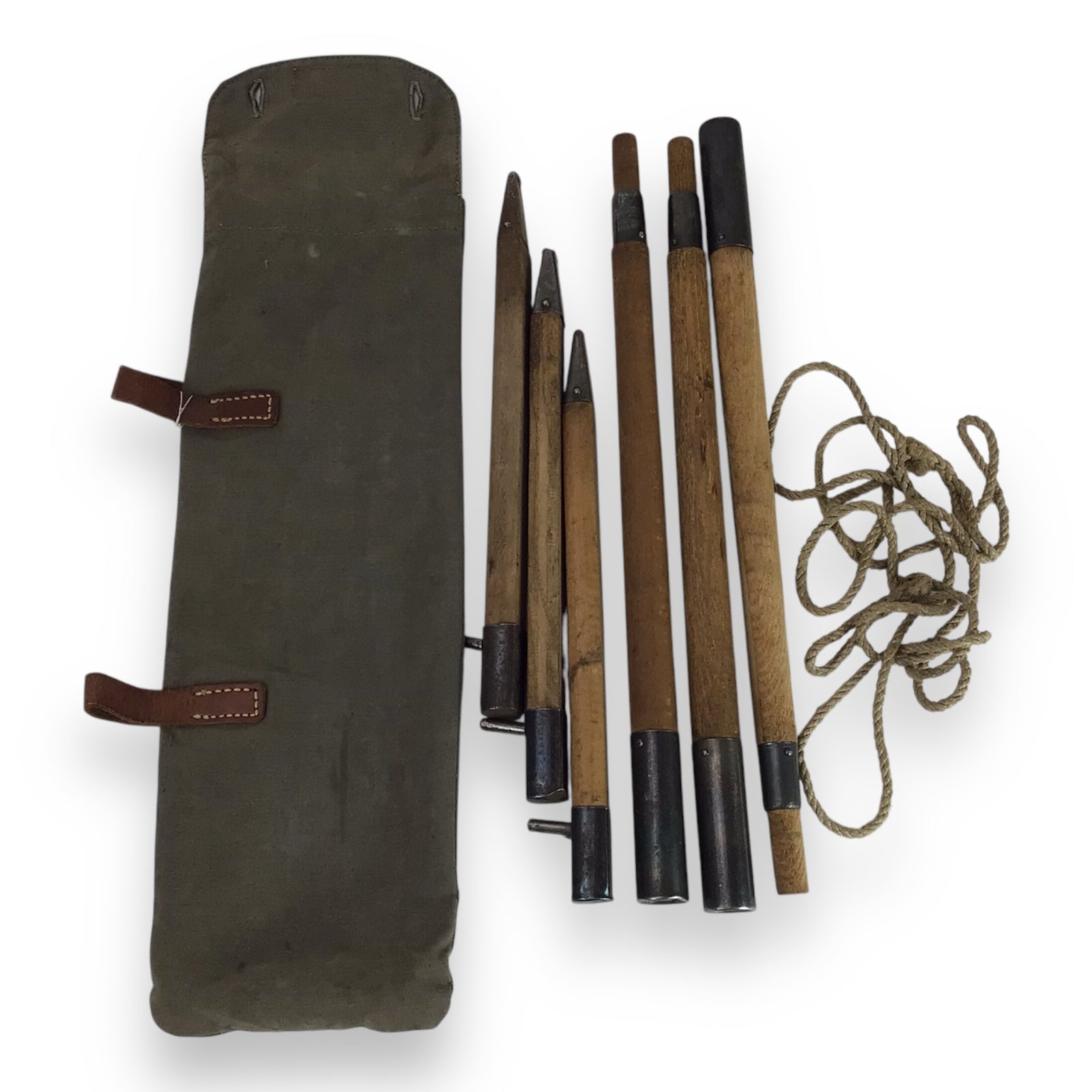 German WW2 Hitler Youth Zeltbahn Tent Stake Set with RZM Canvas Case & Rope
