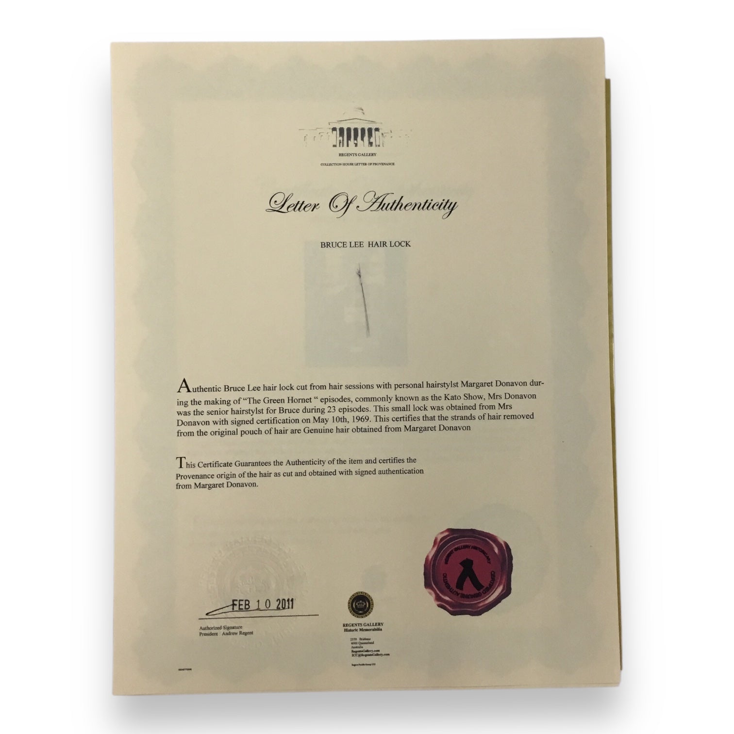 Bruce Lee Display Hair Lock with COA