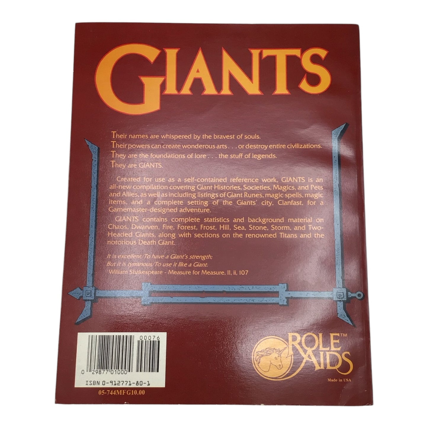 Advanced Dungeons & Dragons Role Aids Giants by Bruce Humphrey 1987