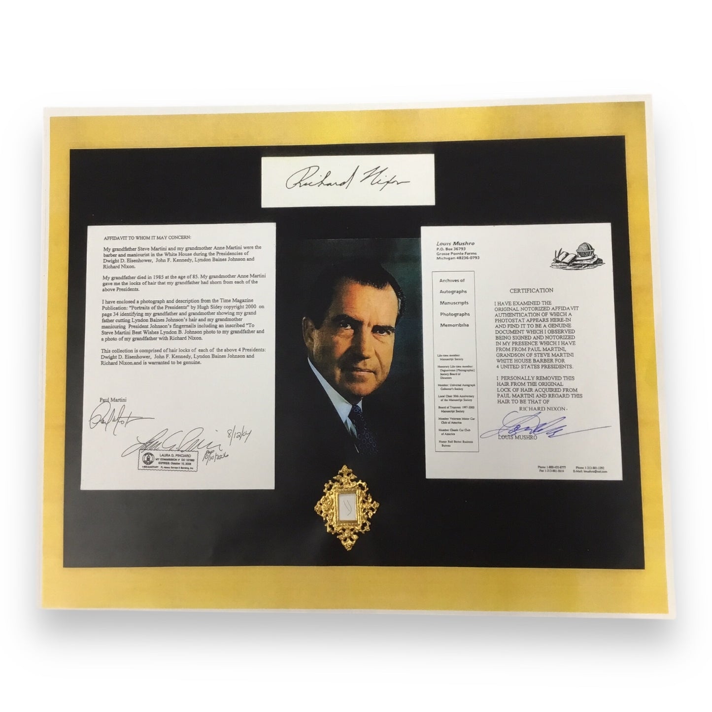 Richard Nixon Hair Clipping with COA