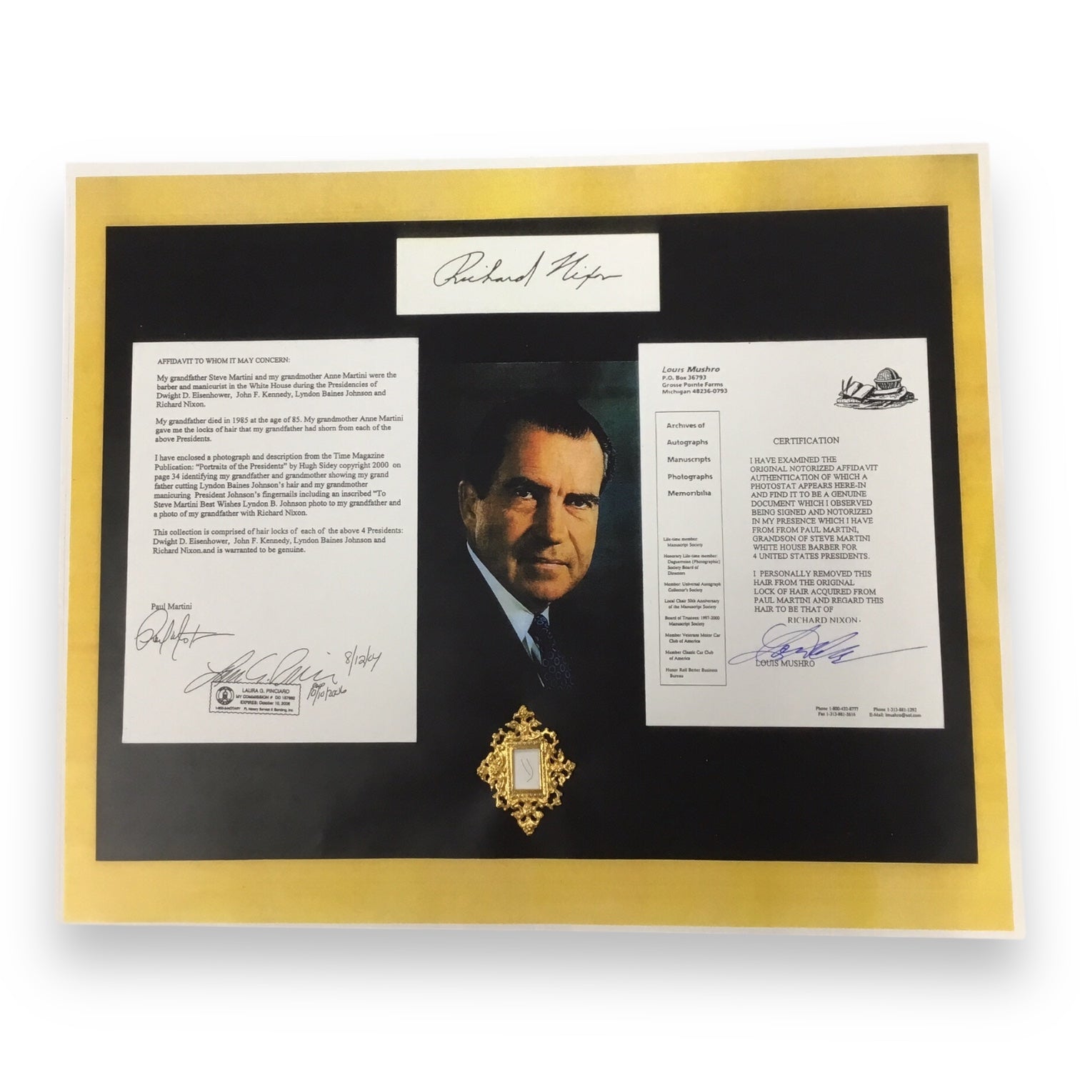 Richard Nixon Hair Clipping with COA