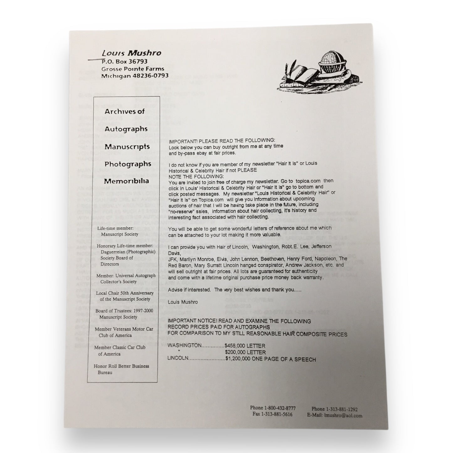 Abraham Lincoln Hair Clipping - MOST Documented Hair with COA