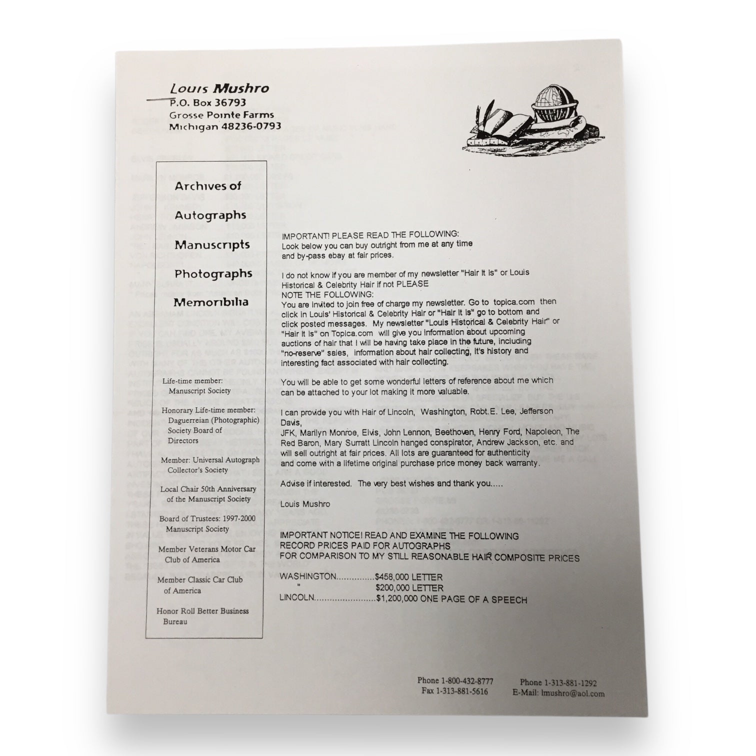 Abraham Lincoln Hair Clipping - MOST Documented Hair with COA