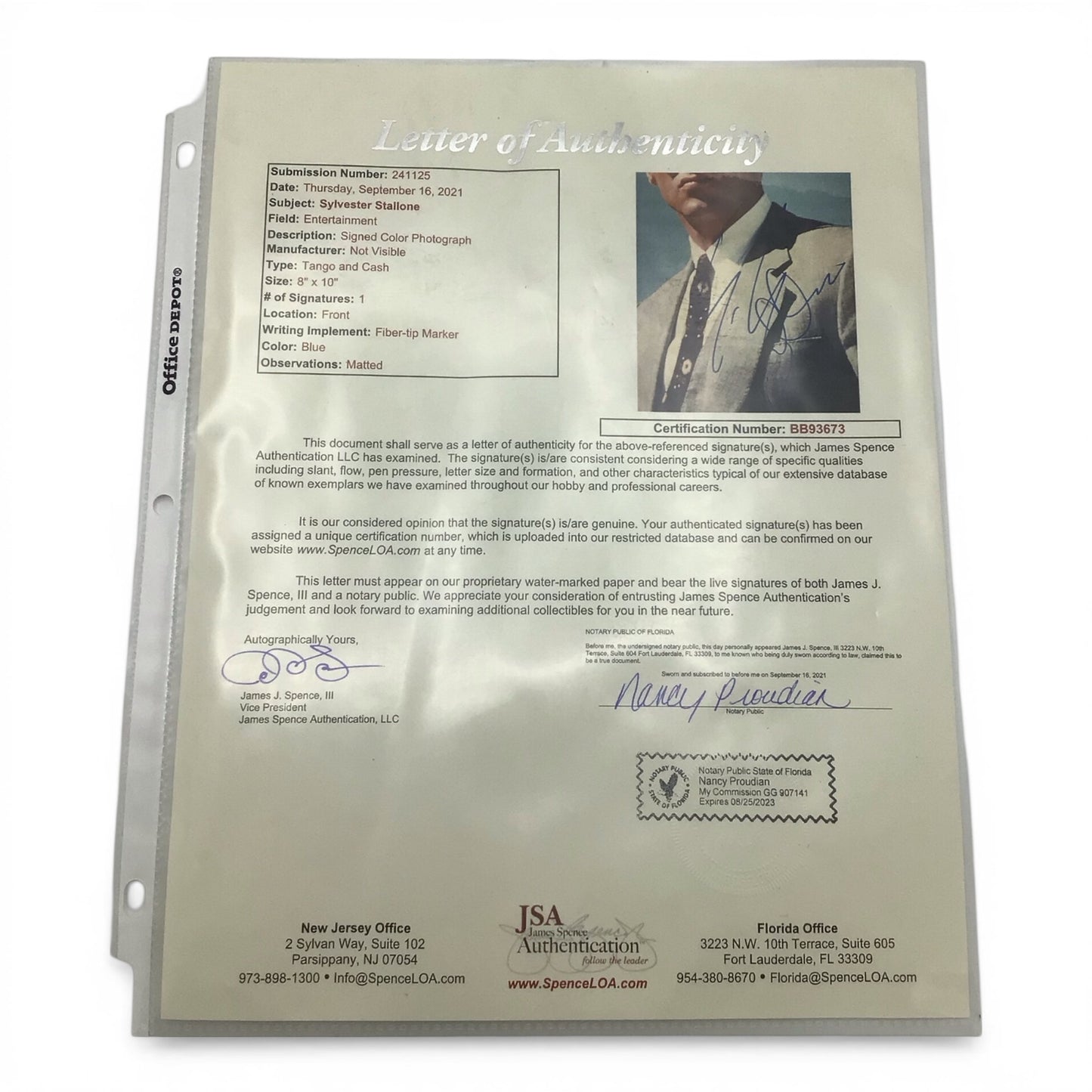 Framed Sylvester Stallone 8x10 Photo - Authentic