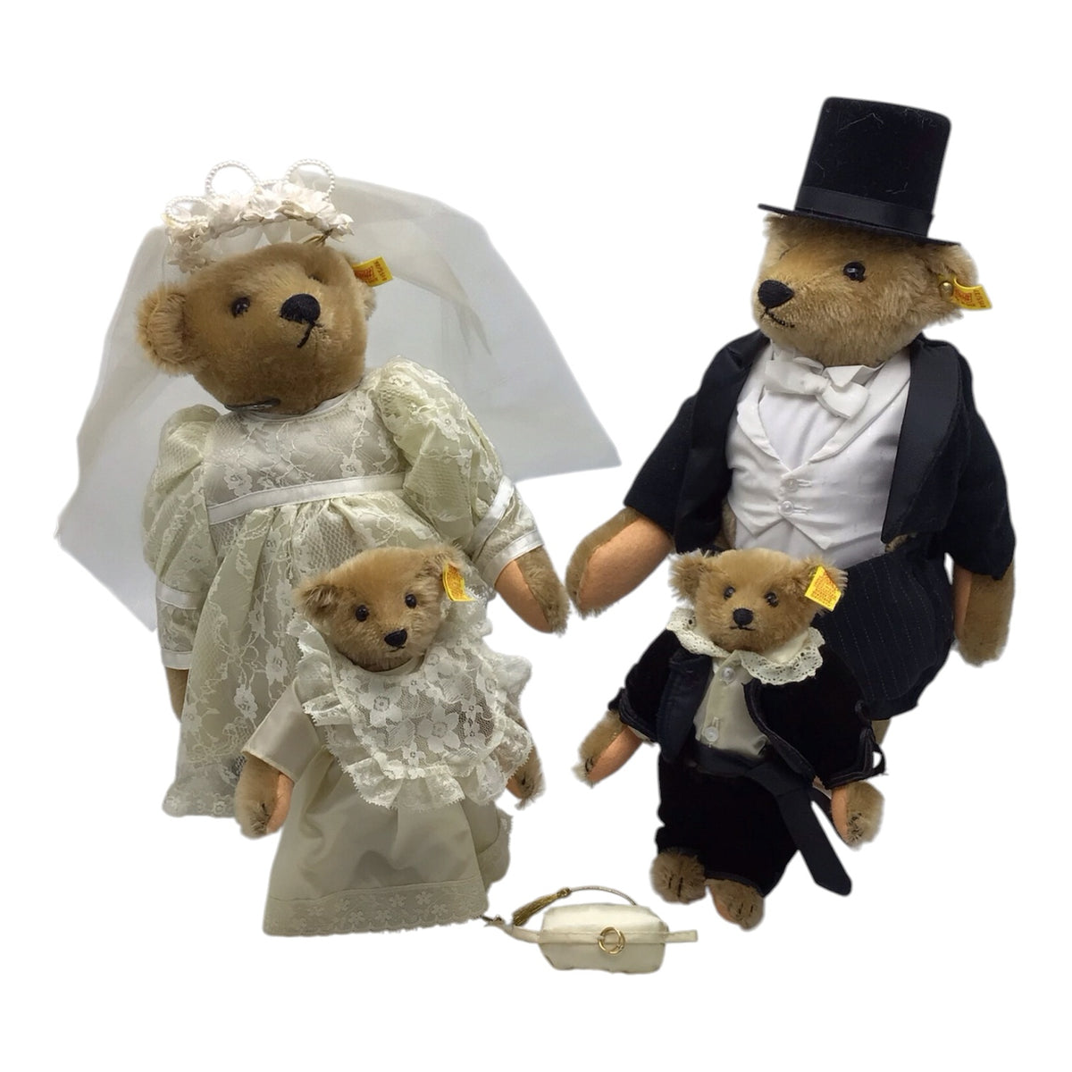 German Steiff Mohair Teddy Bears Wedding Party Set of 4