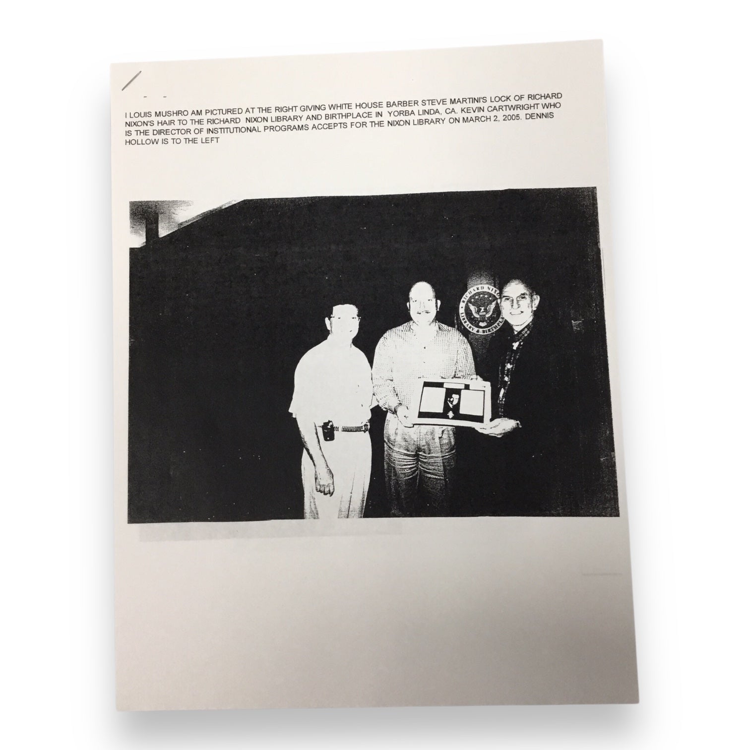 Richard Nixon Hair Clipping with COA