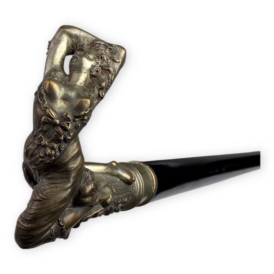 19th-Century Bronze Figural Cane Reclining Lady and Dove (Art Nouveau)