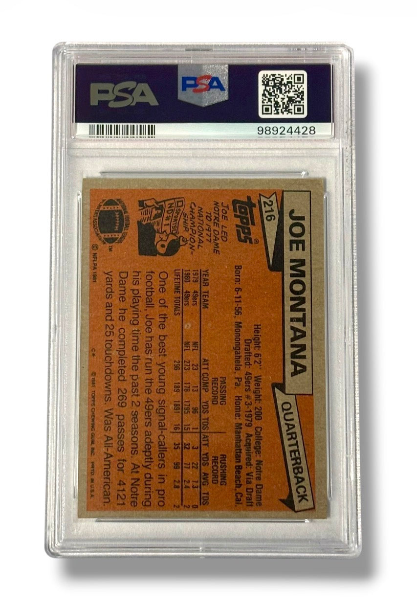 1981 Topps #216 Joe Montana Rookie RC PSA 6 Nice Centering - 98924428